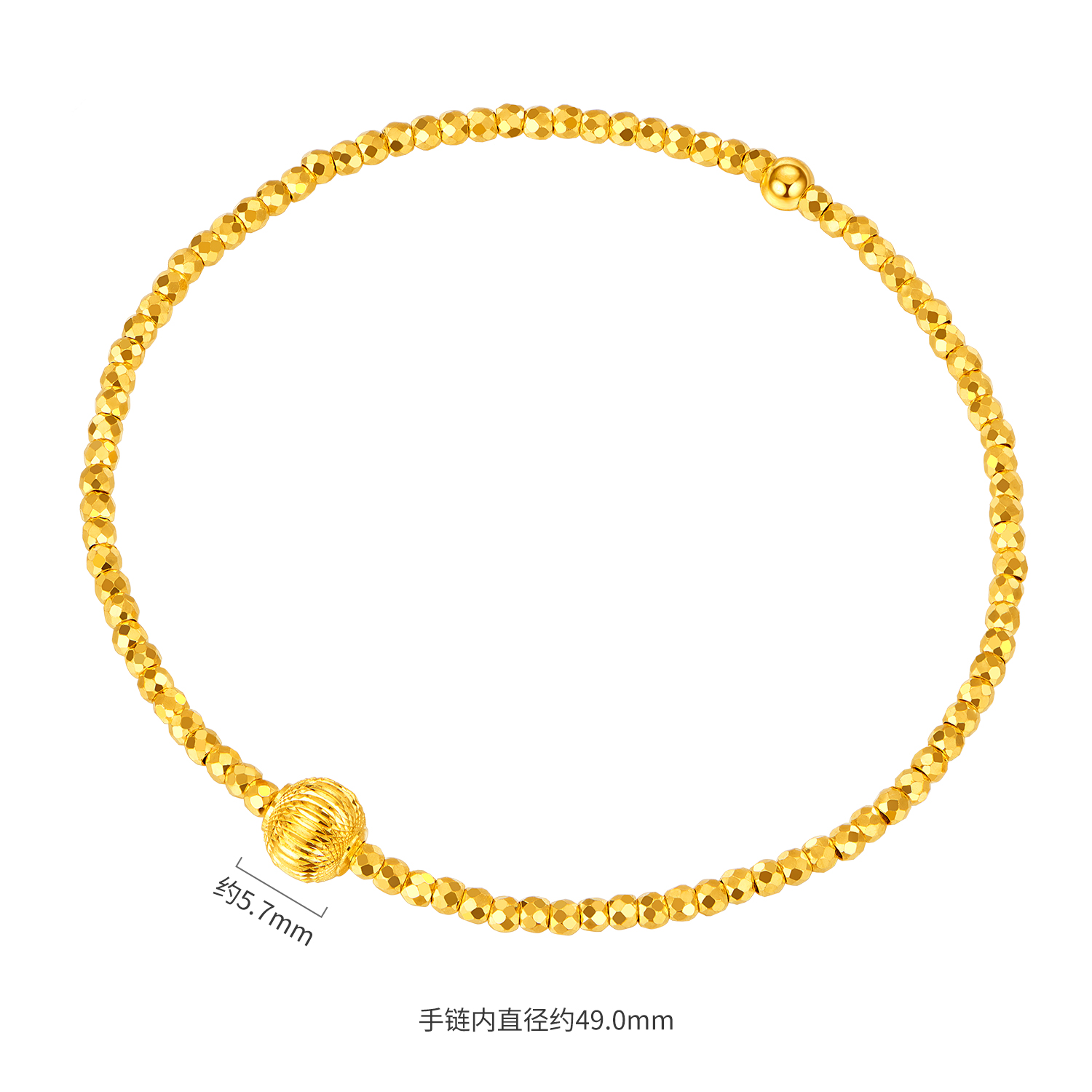 【会员月特惠】六福珠宝光影金蹦迪珠黄金手链女爆闪猫眼金珠手串计价GJG0247DS