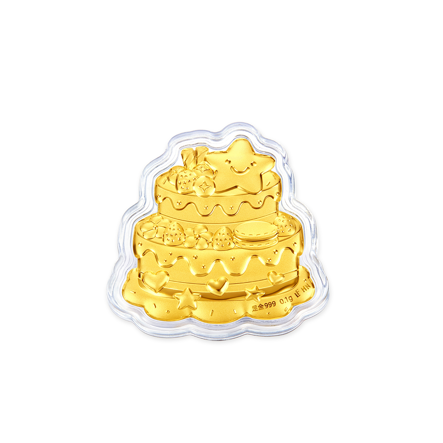 六福珠宝生日蛋糕黄金摆件装饰品生日快乐金片礼盒送礼HNA0004DS