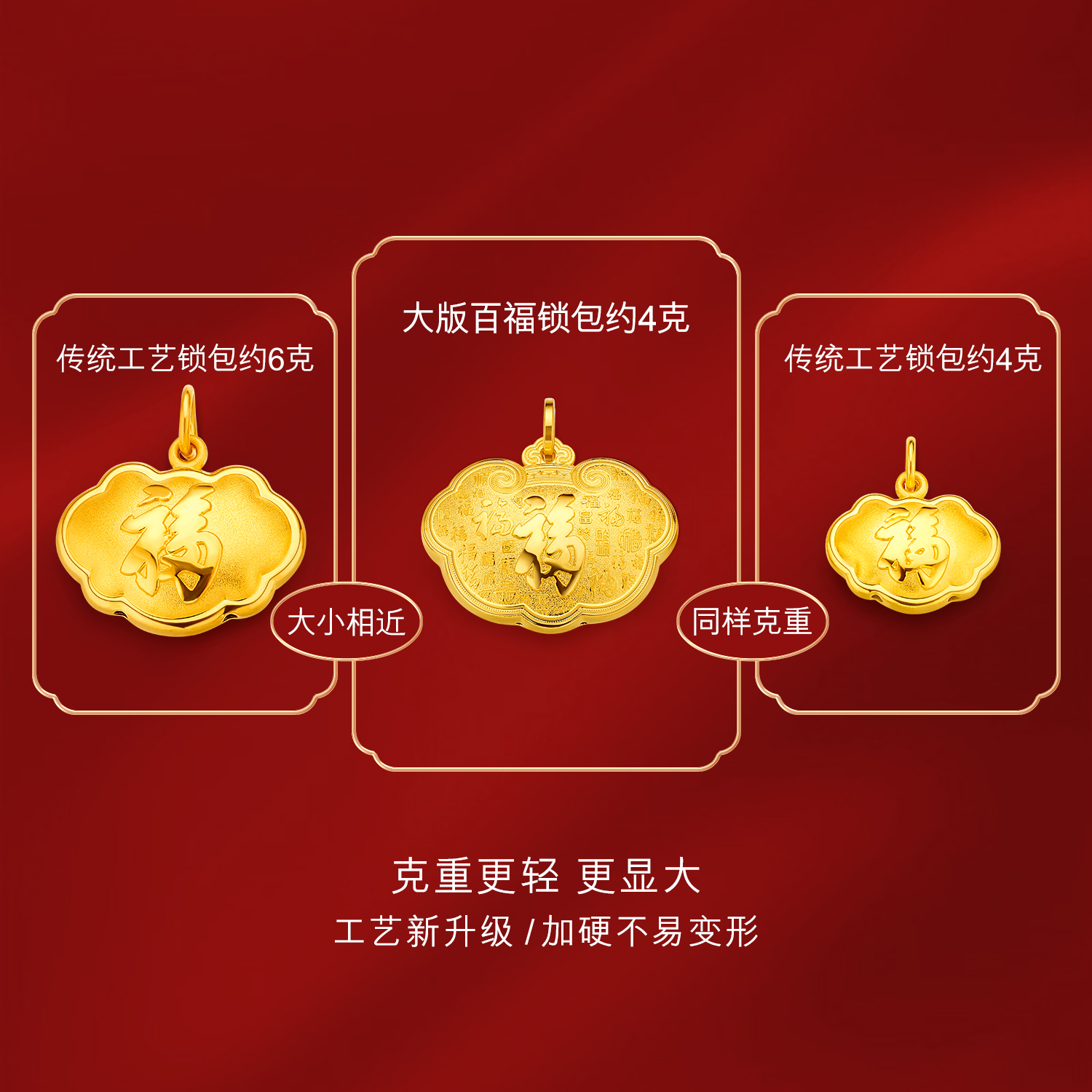 六福珠宝百福锁包黄金吊坠儿童宝宝足金锁包满月礼计价G16G0010DS宝宝款1