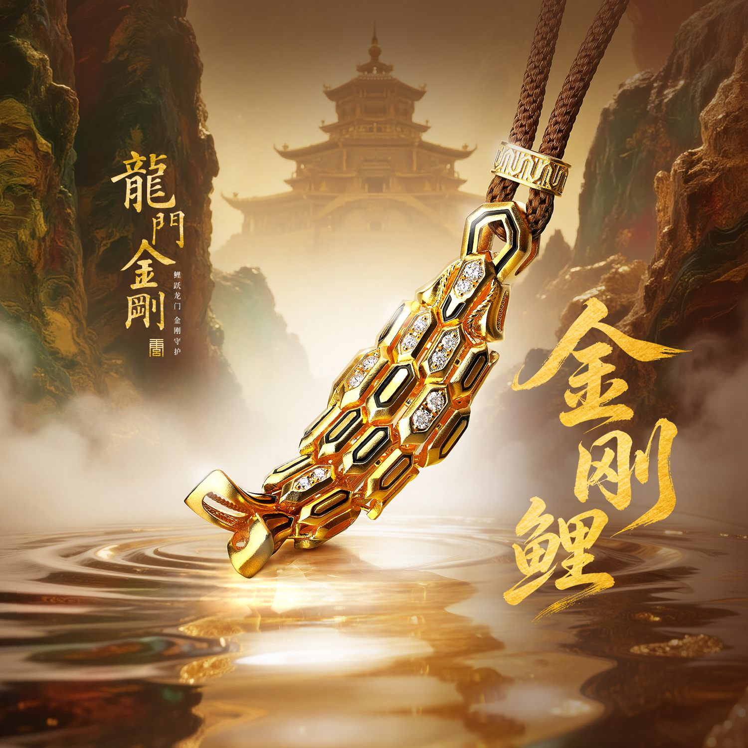 【22日上新】【成毅同款】六福珠宝龙门金刚联名金刚鲤黄金项链吊坠足金钻石男女款039482NA毕业礼物