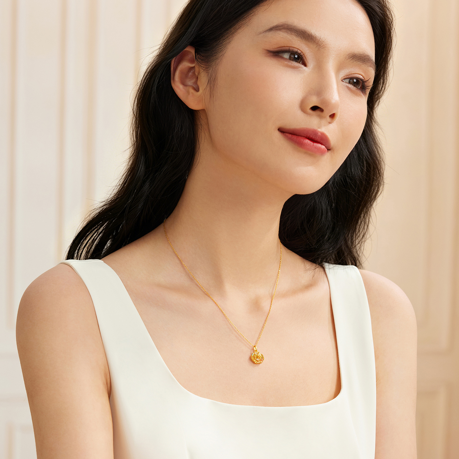 【成毅同款】六福珠宝冰钻玫瑰黄金吊坠女足金定价029591PC冰钻玫瑰
