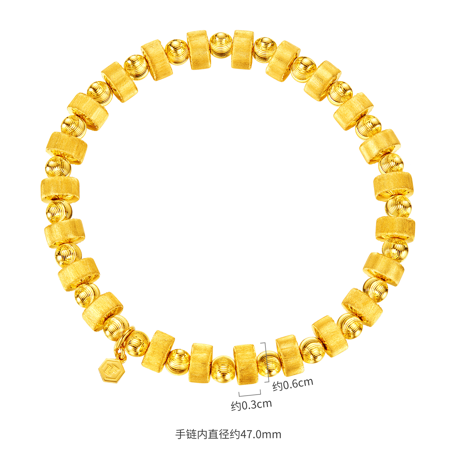 六福珠宝方圆之境直切珠黄金手链女款手工拉丝手串计价F21G0050DS新品722