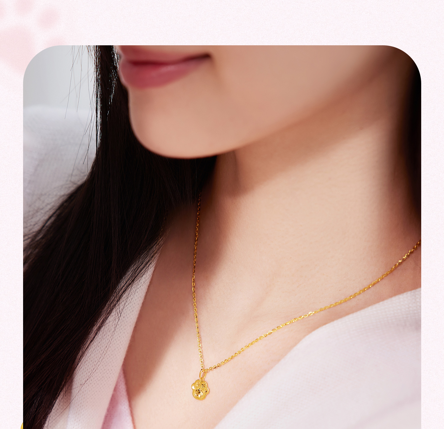 六福珠宝萌猫系列猫爪黄金吊坠女款碎碎冰足金挂坠计价GJG0055DS萌友1