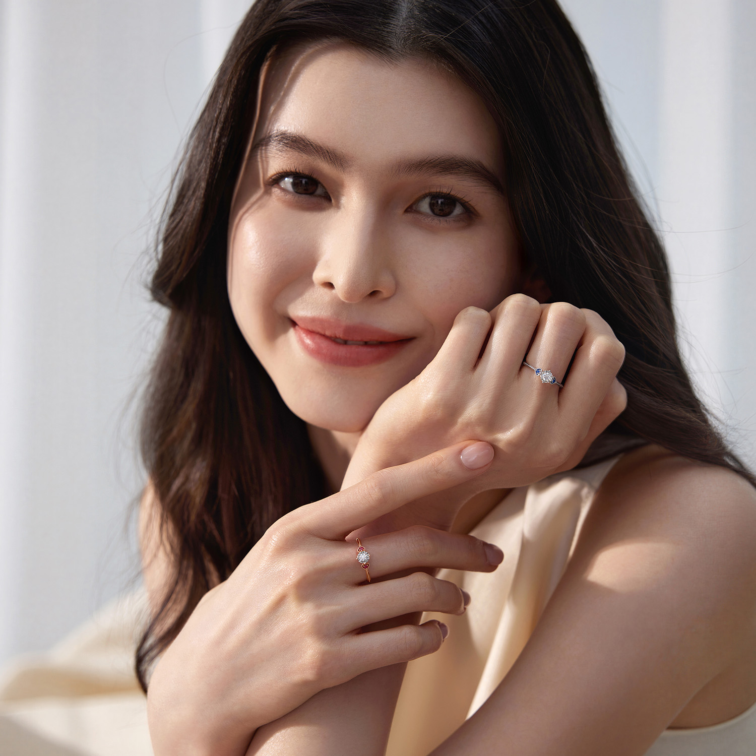 【会员月秒杀】六福珠宝守护18K金红蓝宝石钻石戒指闭口求婚钻戒送女友定价N198