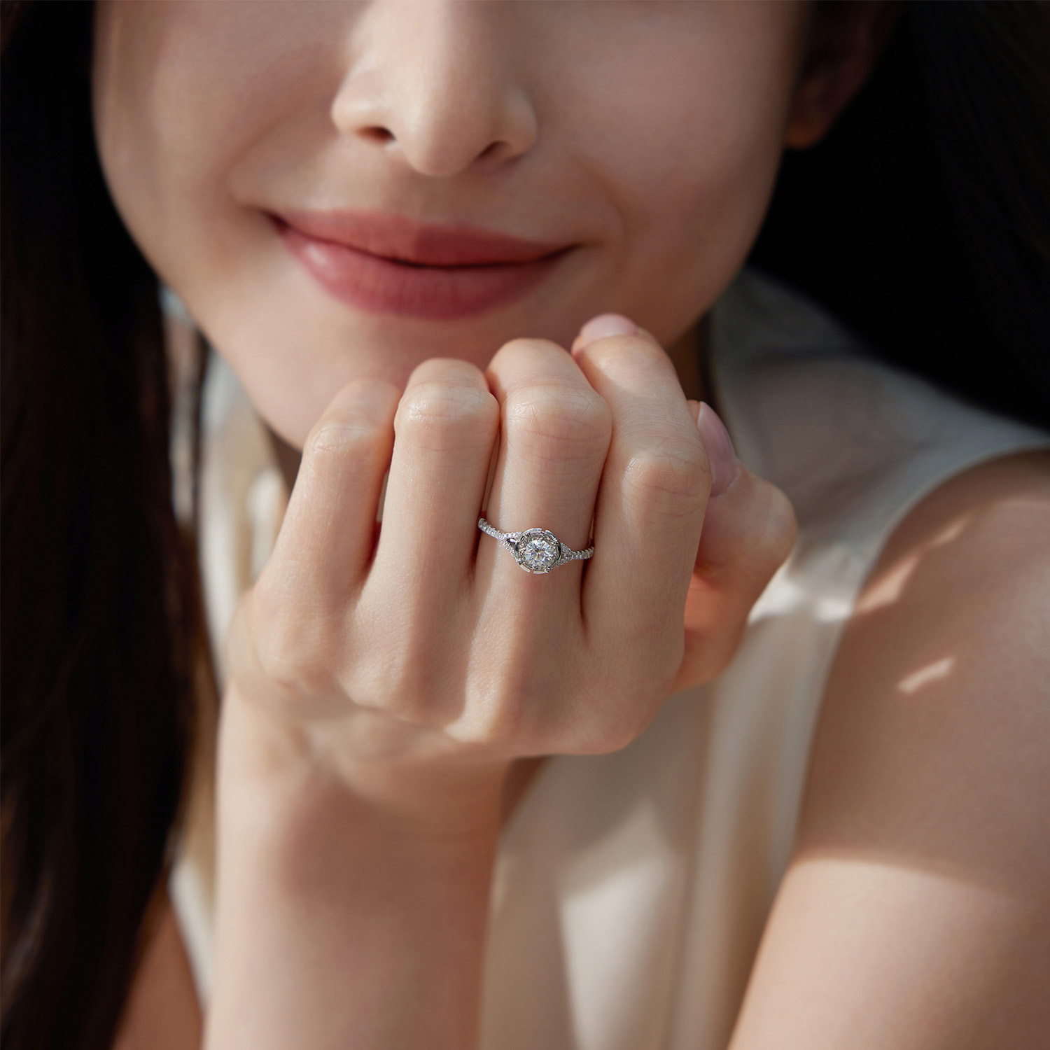 【成毅同款】六福珠宝爱很美光影密语18k金天然钻石戒指结婚嫁礼钻戒WD35162A