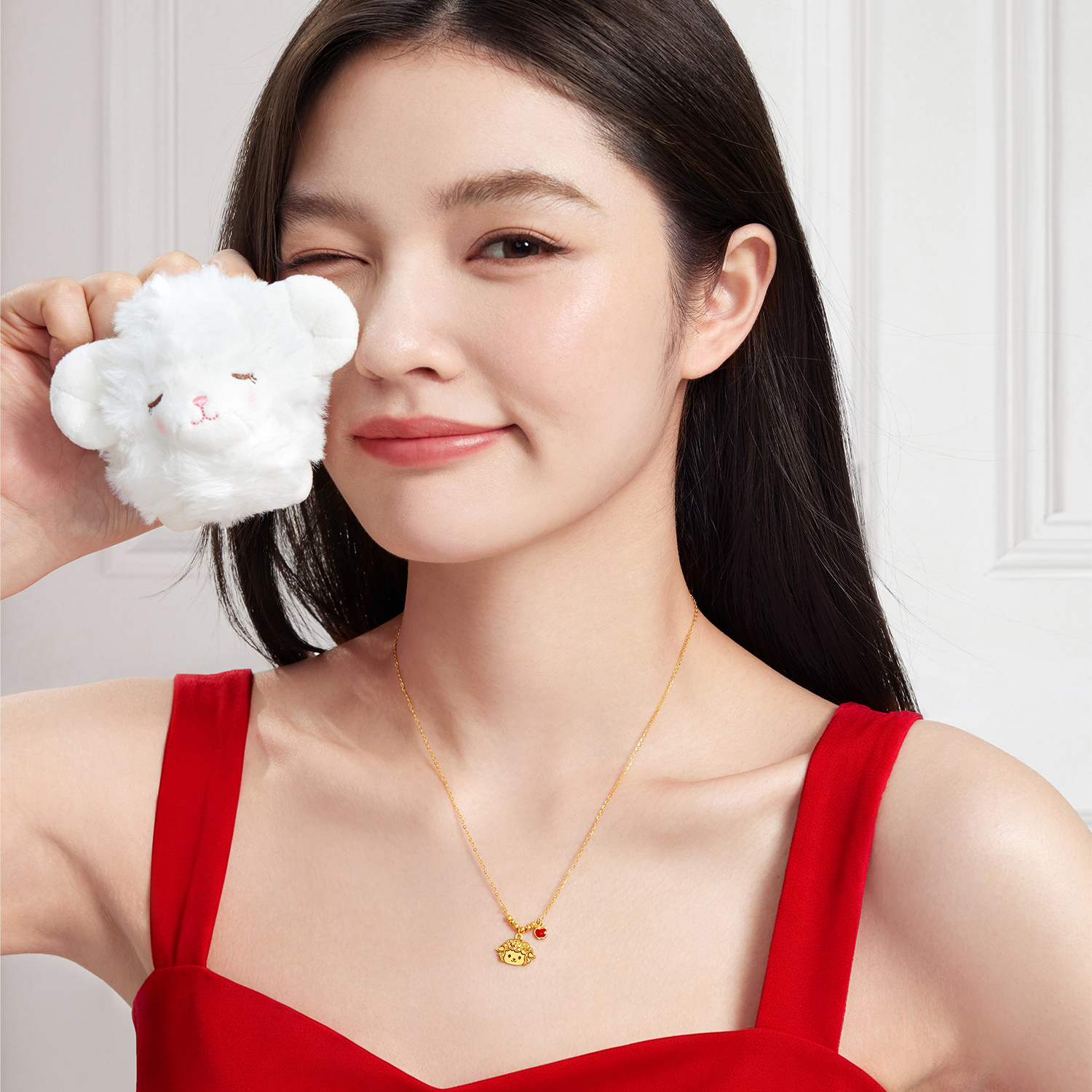 六福珠宝光影金平安小羊黄金项链女鎏彩生肖碎碎冰计价GJG0287DS组合1