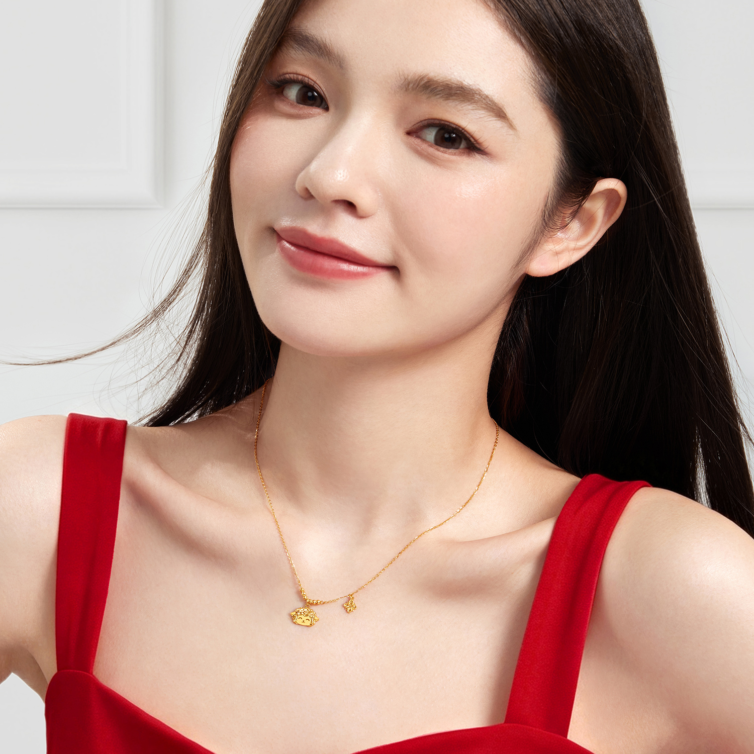 六福珠宝光影金喜气羊羊黄金项链女生肖碎碎冰吊坠计价GJG0297DS喜1