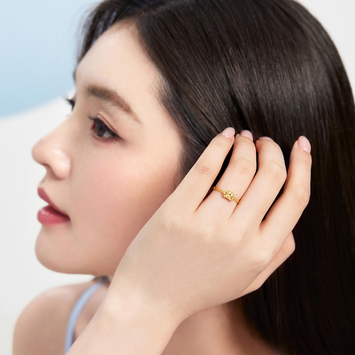 六福珠宝光影金小眠羊黄金戒指女实心羊年生肖礼物计价GJG0311DS喜1