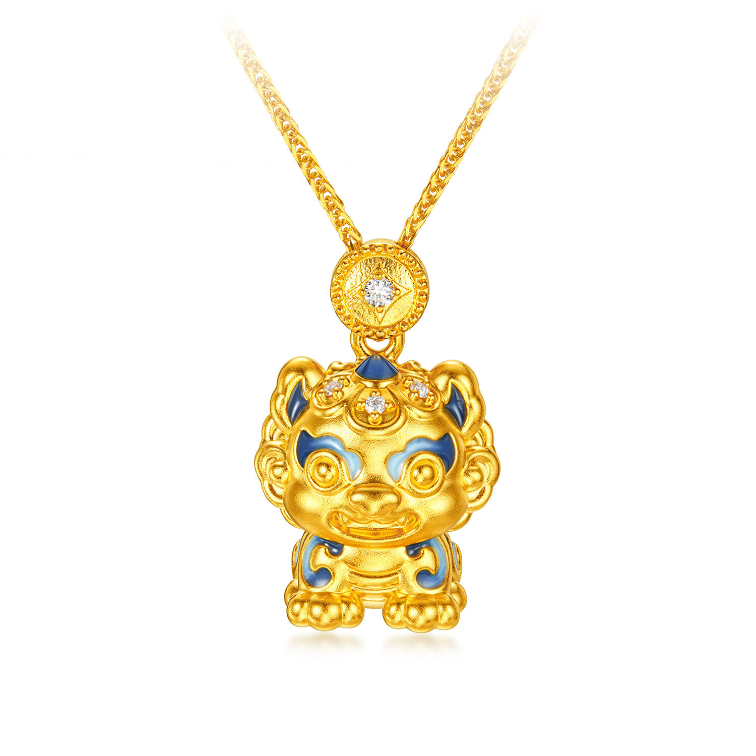 六福珠宝青花瑞兽貔貅黄金吊坠女款鎏彩钻石挂坠礼物GDA0052DS - 六福